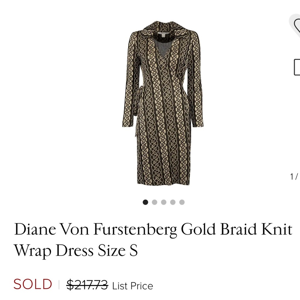 Diane Von Furstenberg Gold Braid Knit Wrap Dress Size 2